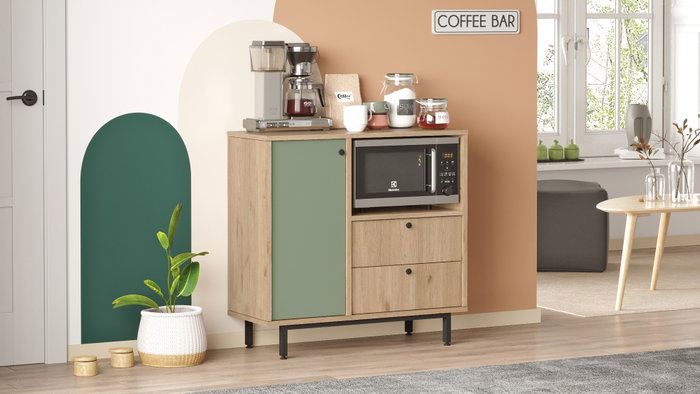 Hanah Home RE1-SY Armario Multiusos Roble y Verde 88x85x35.5cm Mobiliario para el Hogar